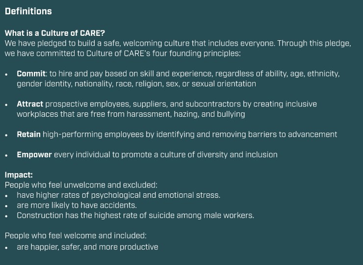 Culture of CARE with founding principles commit, attract, retain, empower. 